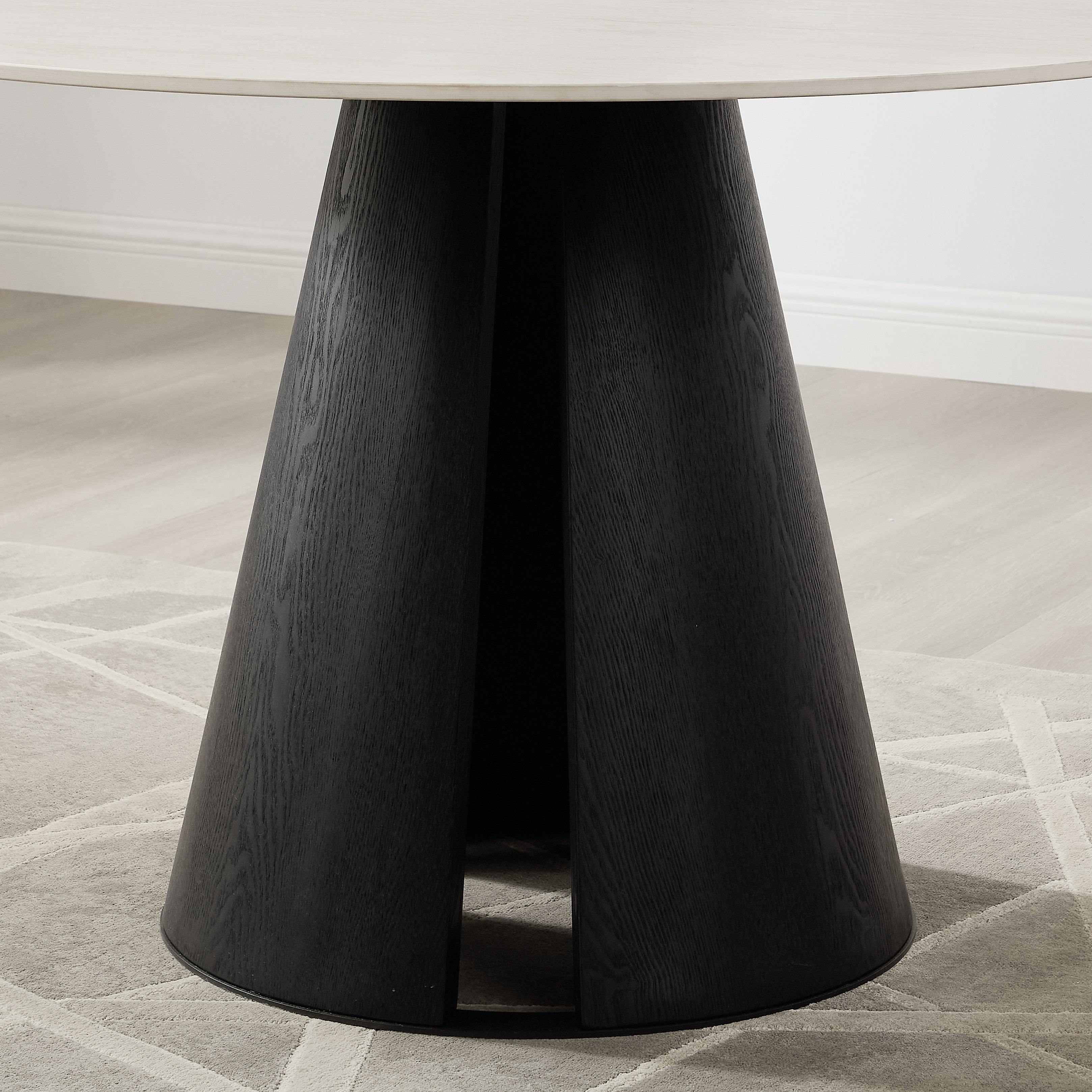 Maya Round Light Cream Ceramic Dining Table with Black Base