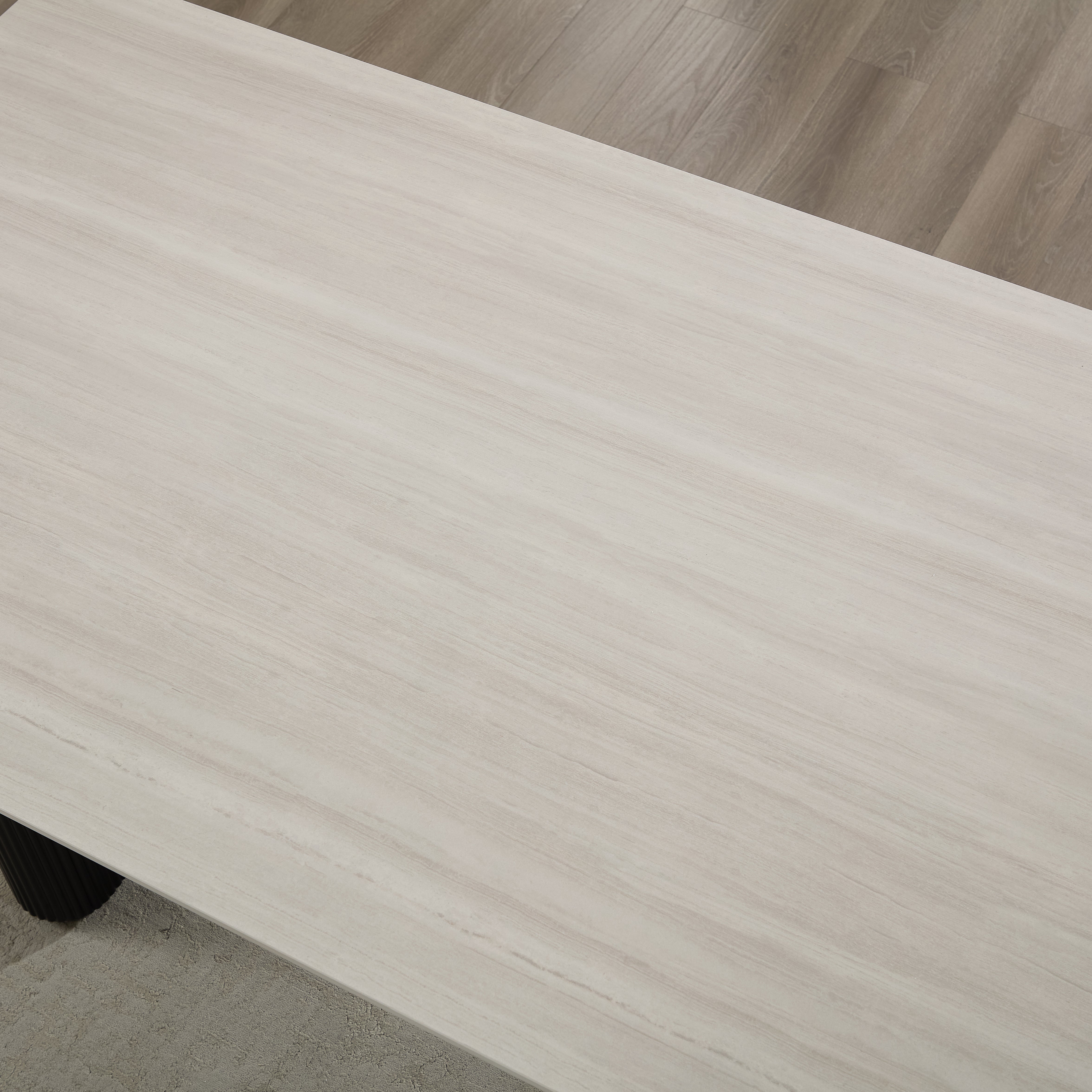 Siena White Ceramic Dining Table with Black Ribbed Base