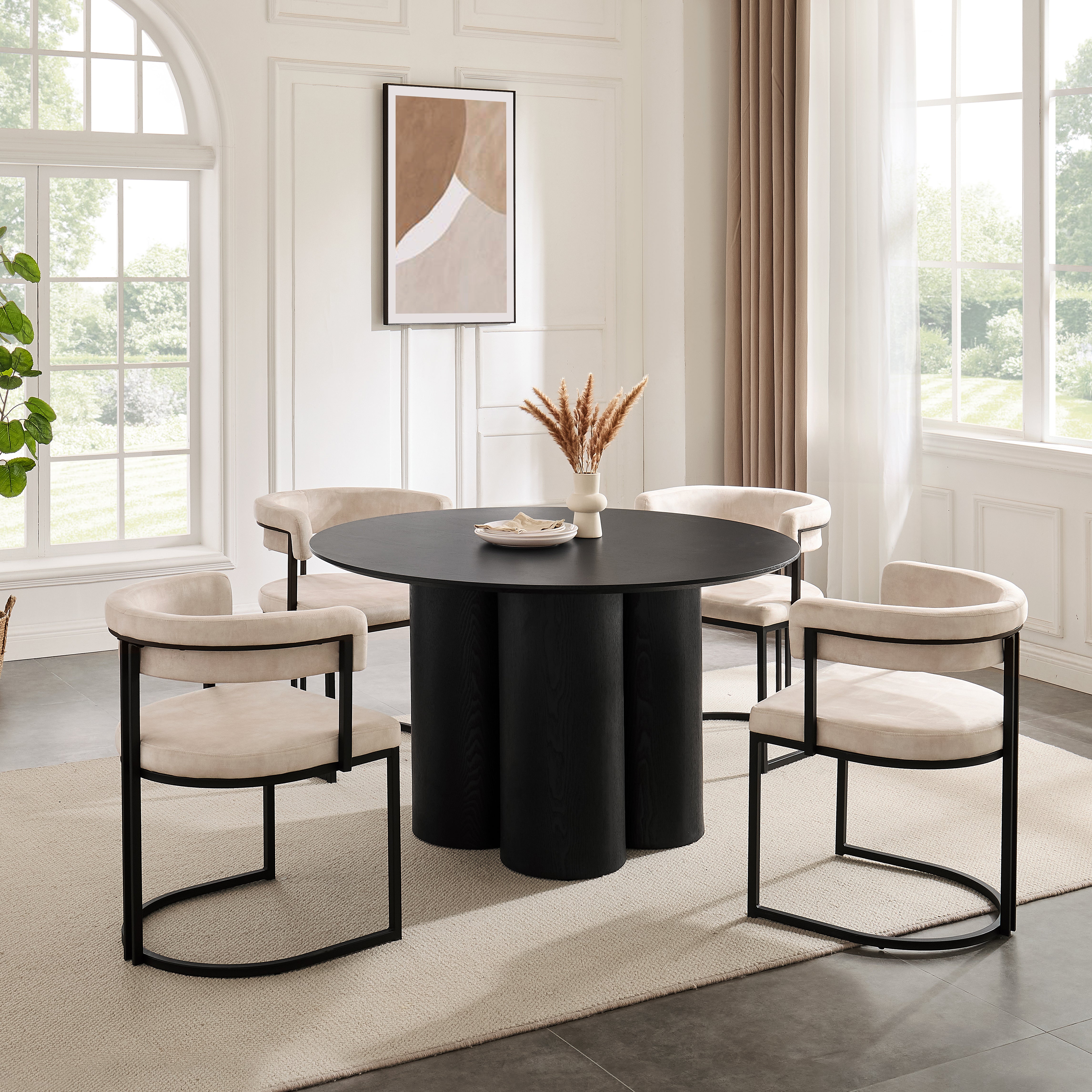 Marco Black Round Wooden Dining Table with Black Wood Base