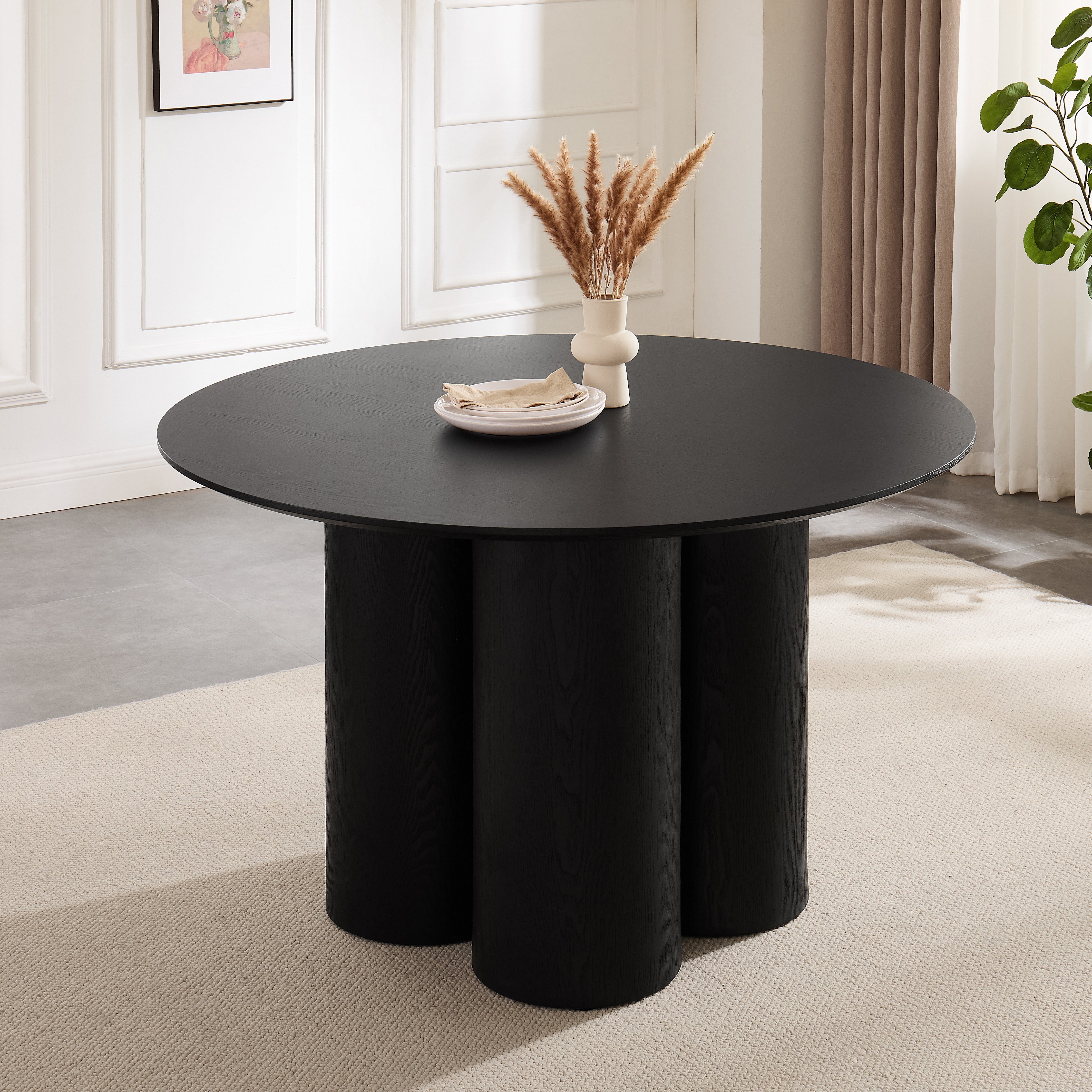 Marco Black Round Wooden Dining Table with Black Wood Base