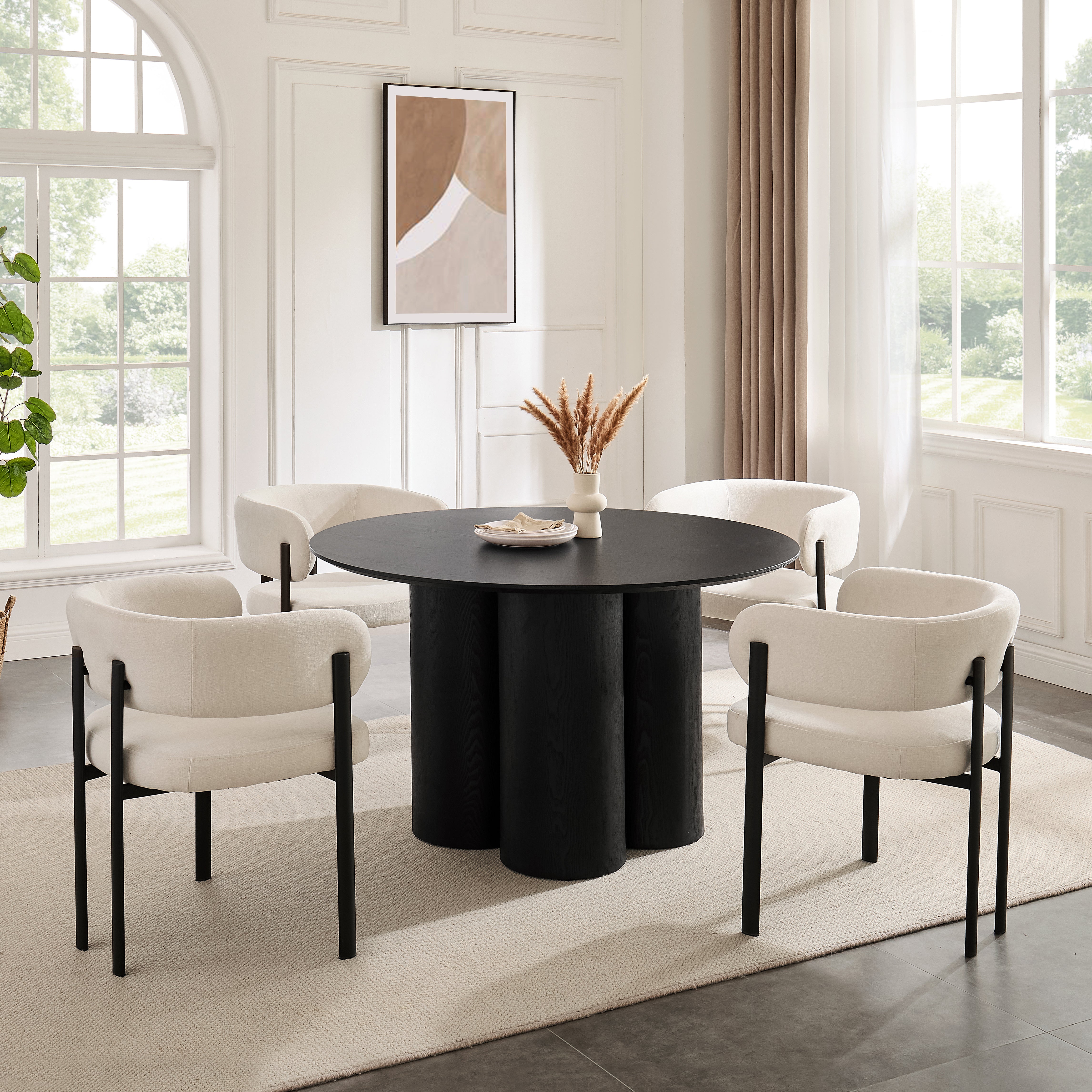 Marco Black Round Wooden Dining Table with Black Wood Base
