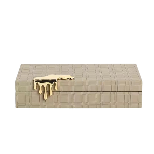 Large Taupe Faux Leather Jewellery Box with Drip Effect Buckle