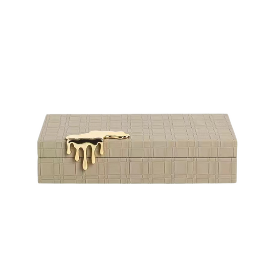 Small Taupe Faux Leather Jewellery Box with Drip Effect Buckle