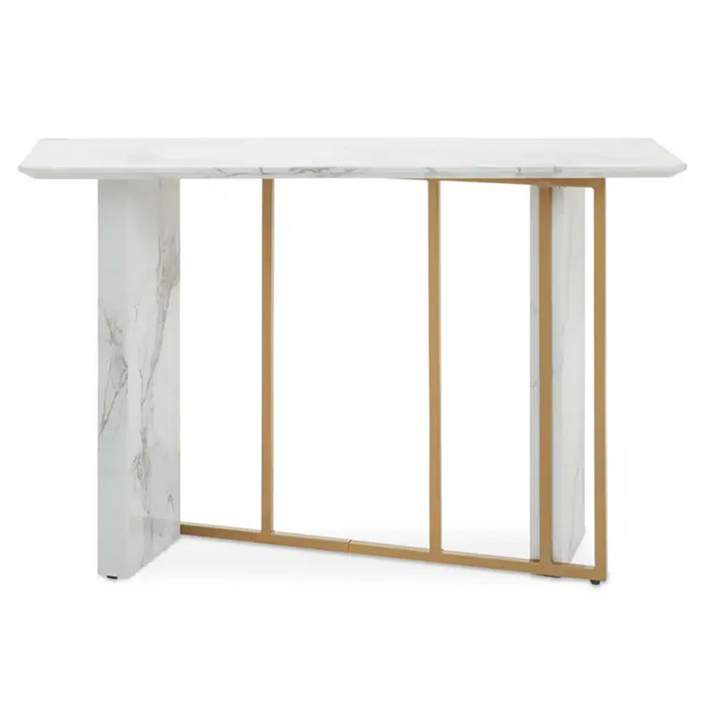 White and Gold Faux Marble Effect Console Table EX DISPLAY