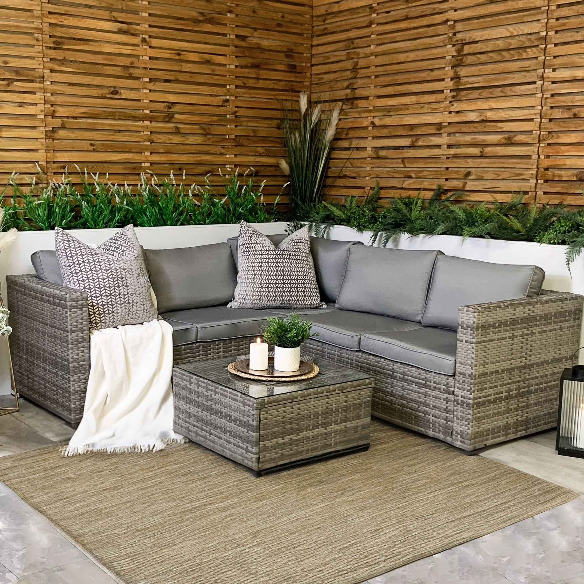 Sydney Grey Corner Rattan Sofa Set with Ice Bucket