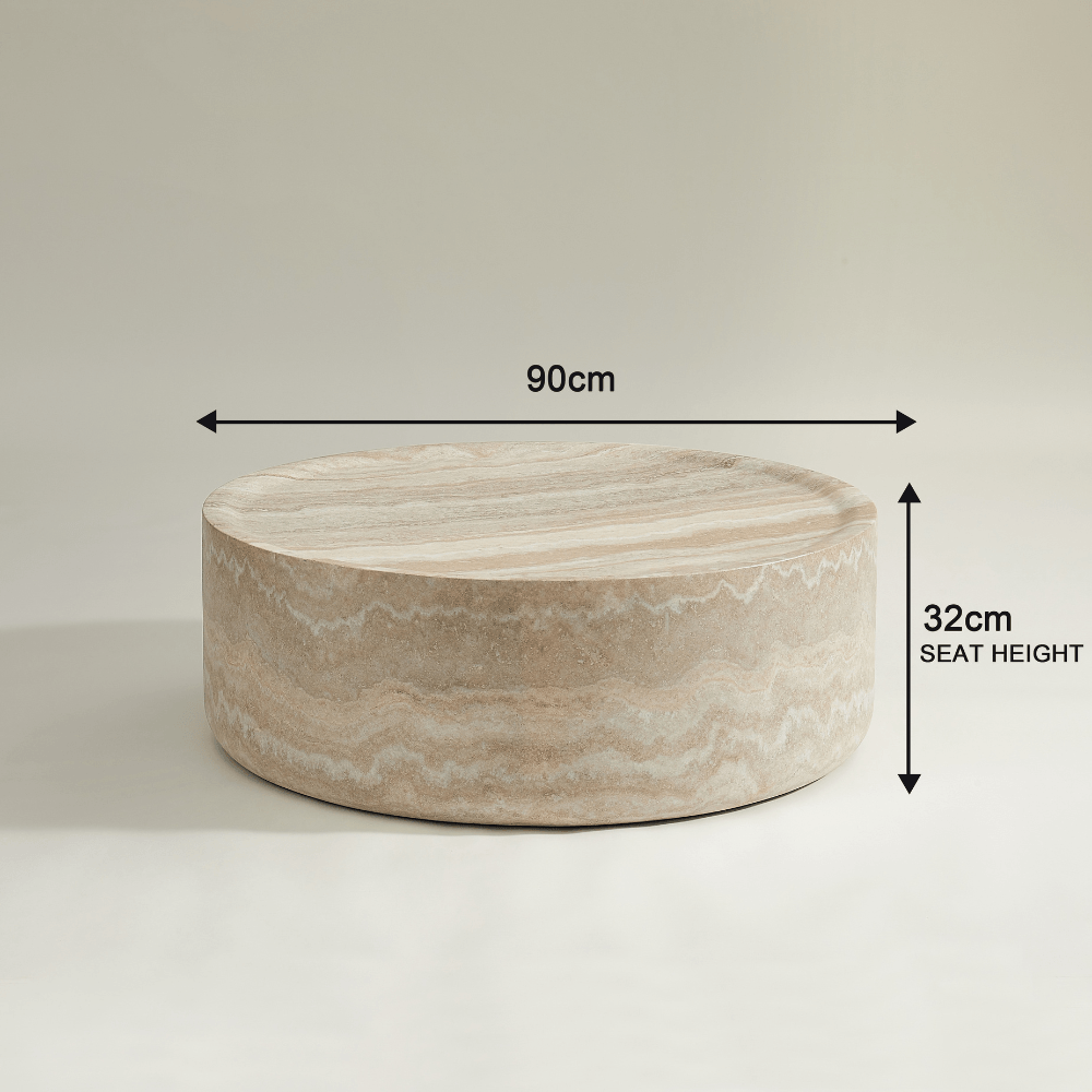 Hermes Round Coffee Table Travertine Effect