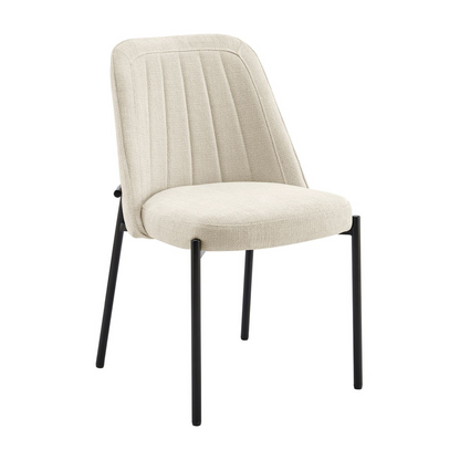 Cream Linen Dining Chair with Black Legs