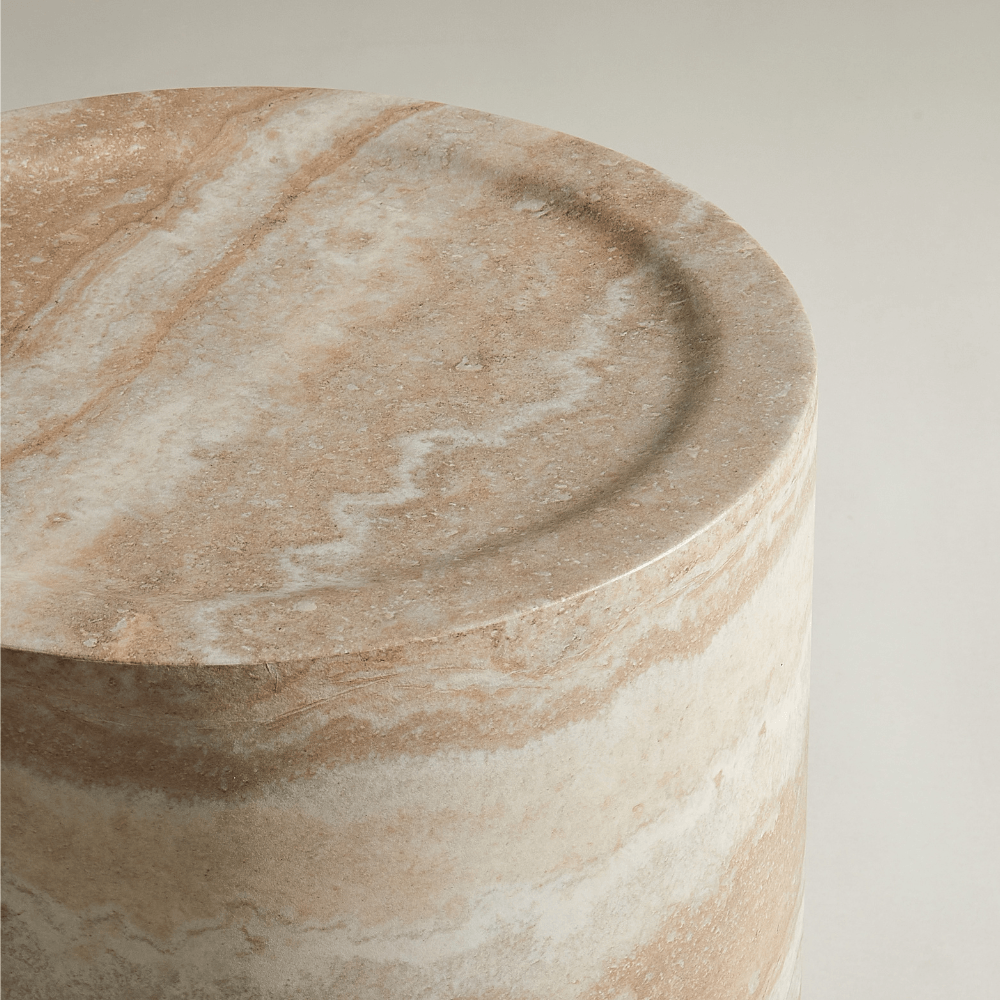 Hermes Round Side Table Travertine Effect