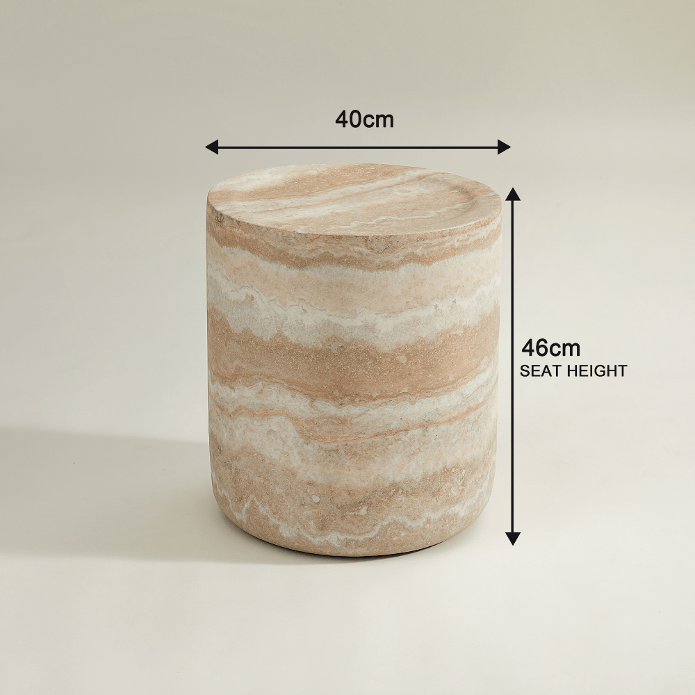 Hermes Round Side Table Travertine Effect