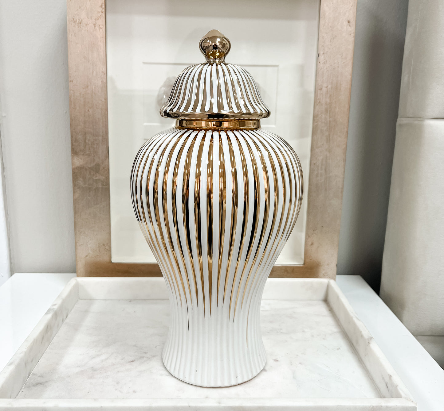 Small Curved Ginger Jar with Gold Glazed Lines