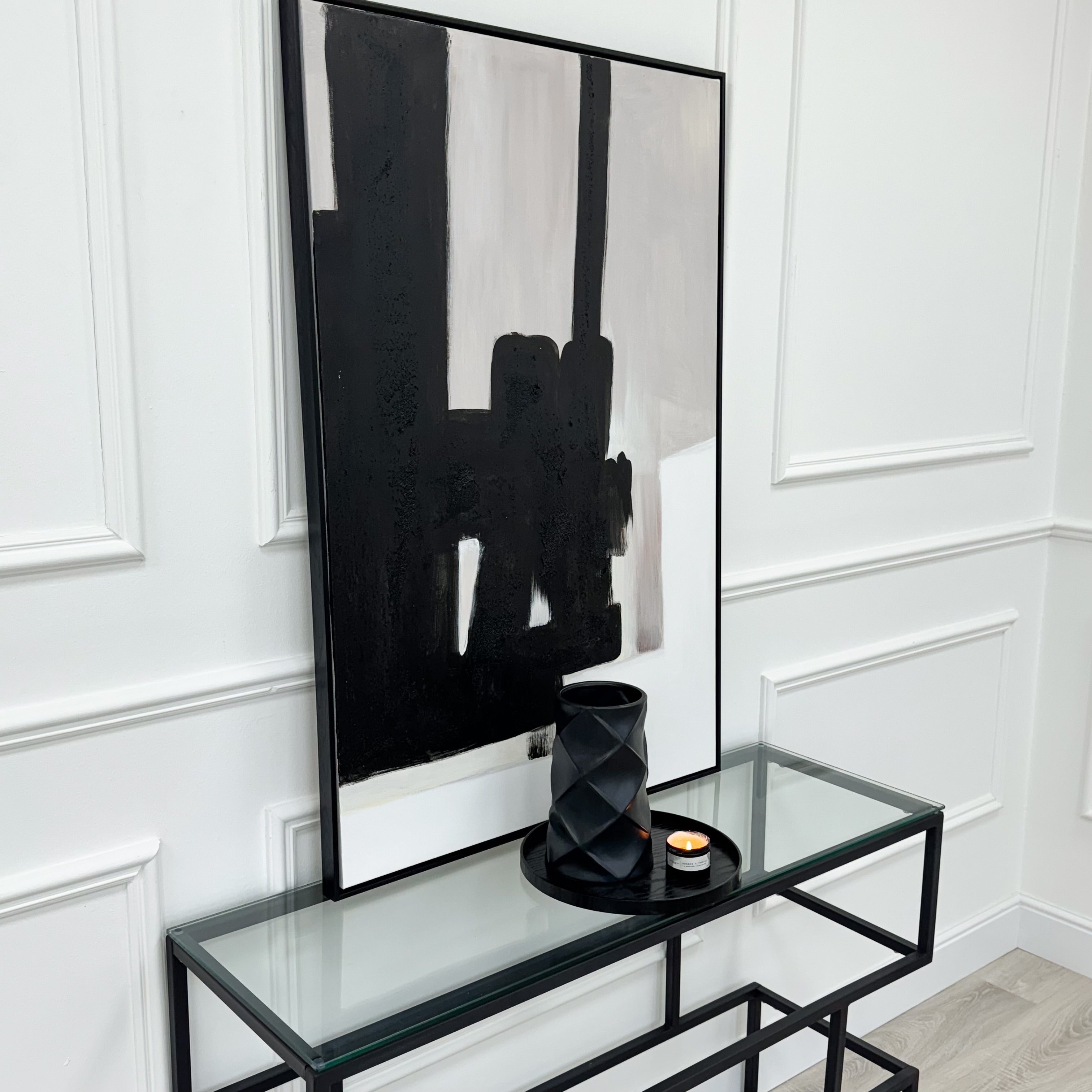 Black Abstract Framed Wall Art with Neutral Tones