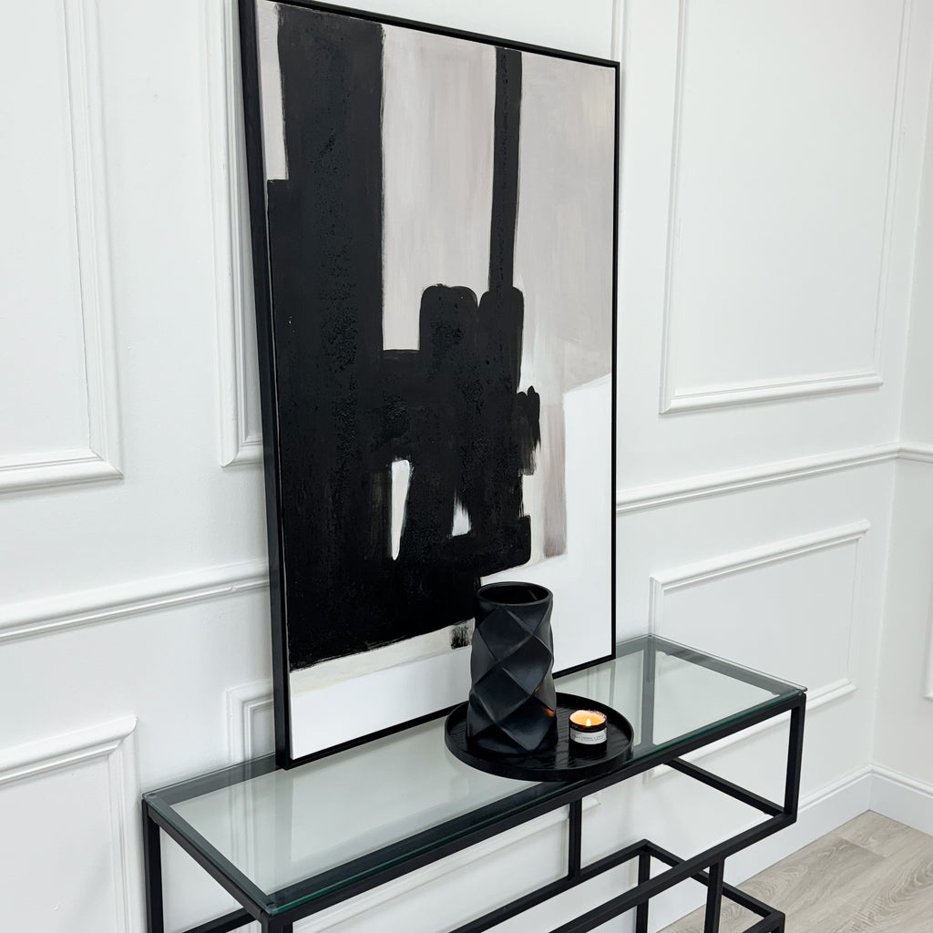 Black Abstract Framed Wall Art with Neutral Tones