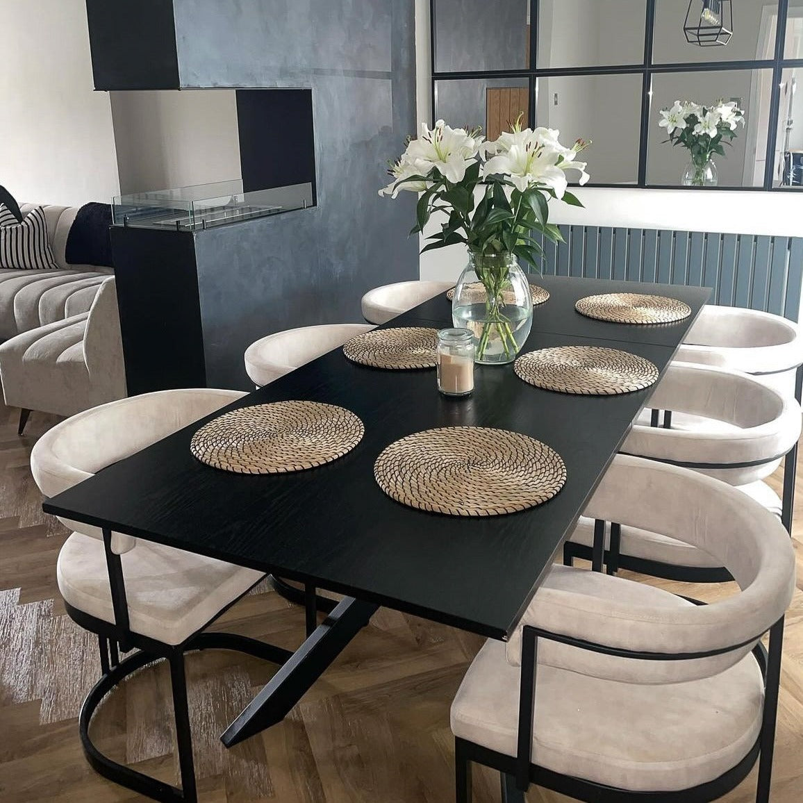 Mia Curved Cream Velvet and Black Frame Dining Chair