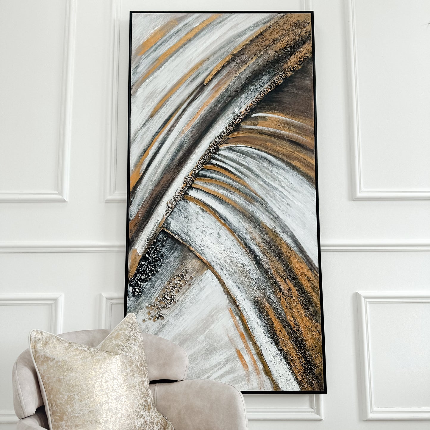 Abstract Canvas with Black Gold and White Tones