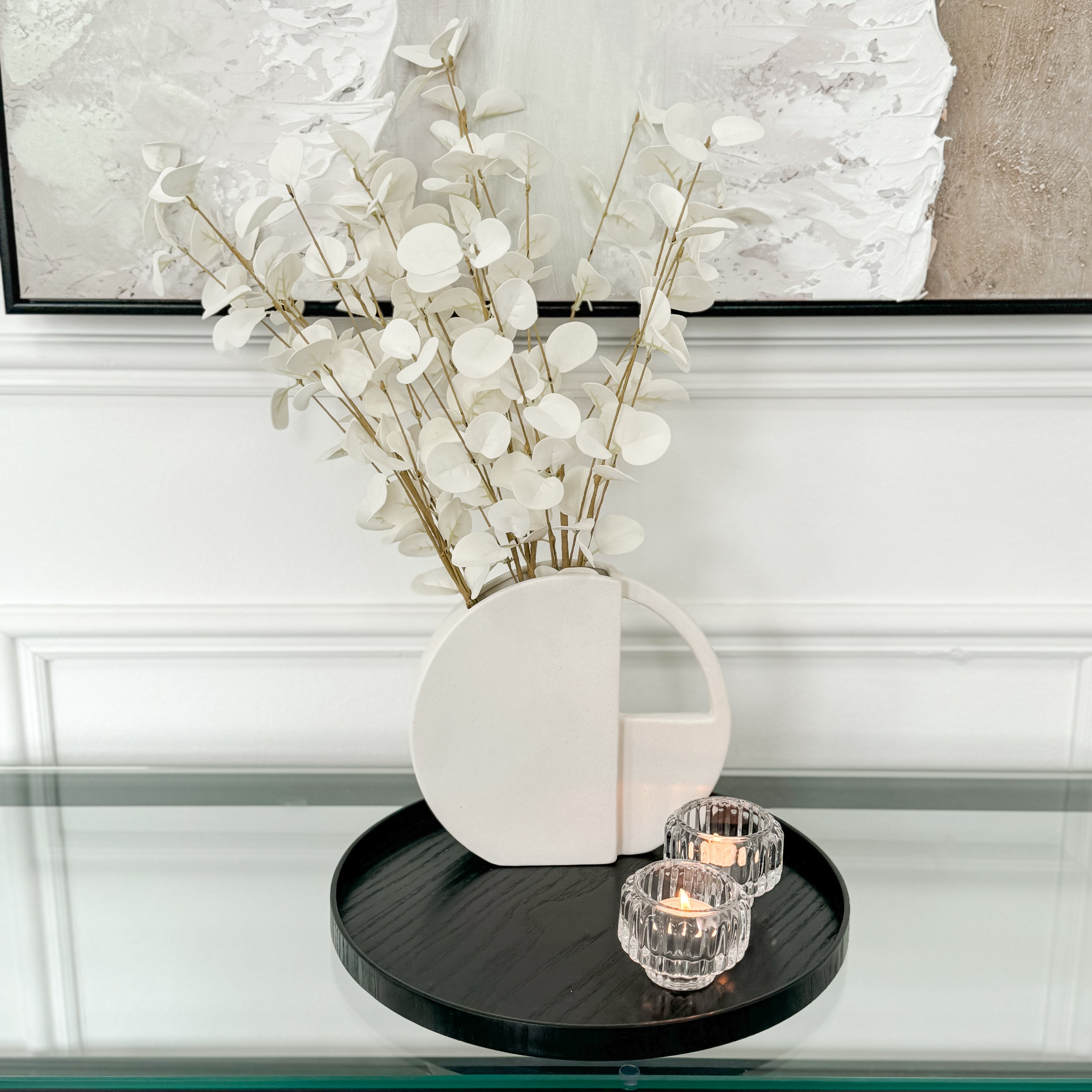 White Ceramic Round Decorative Vase