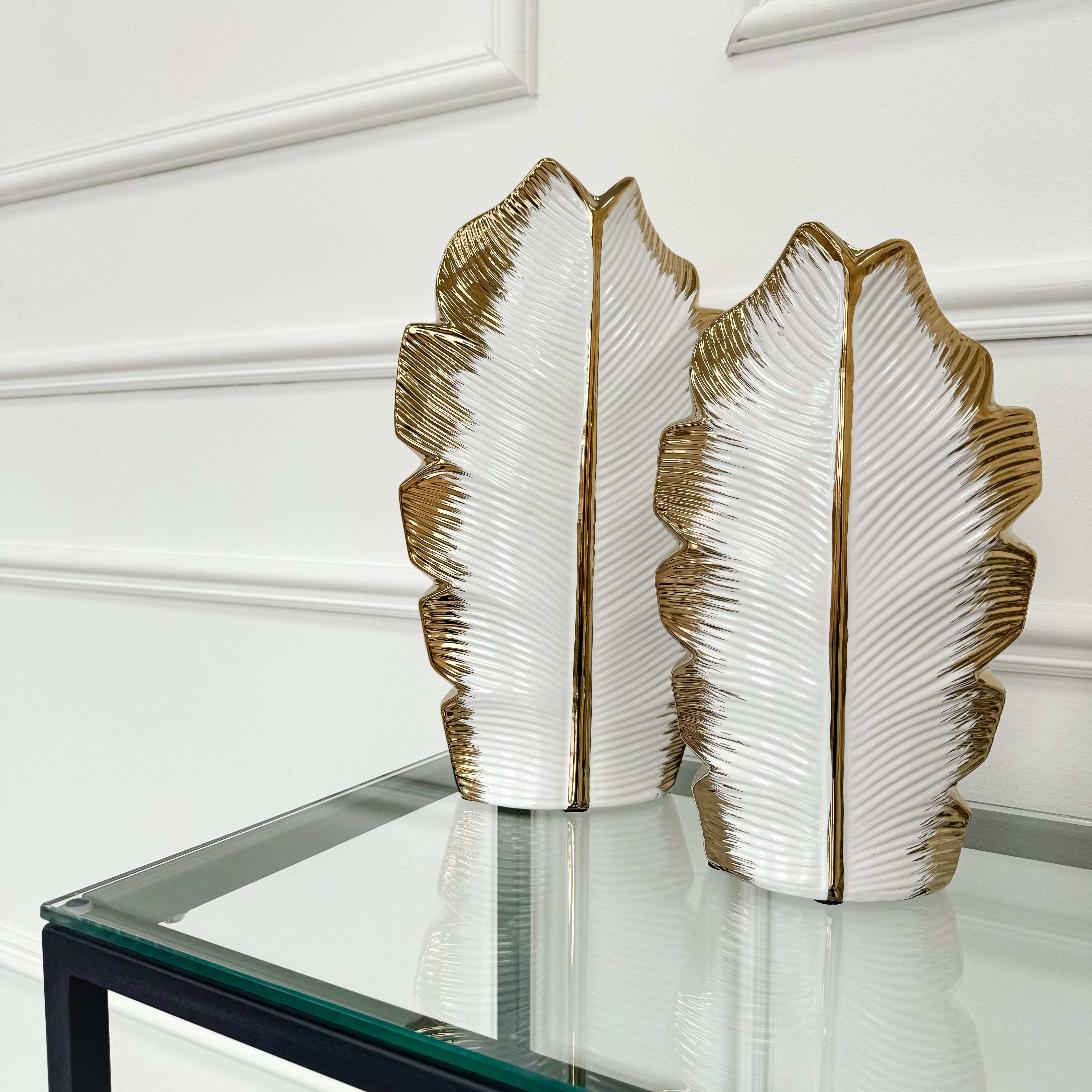 Small White and Gold Leaf Vase