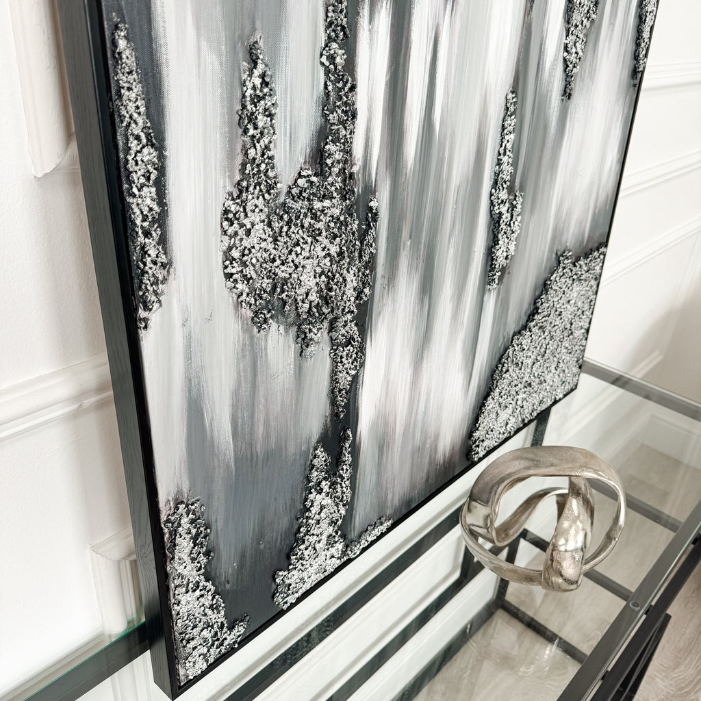 Abstract Monochrome Canvas with Blended Detail and Black Frame