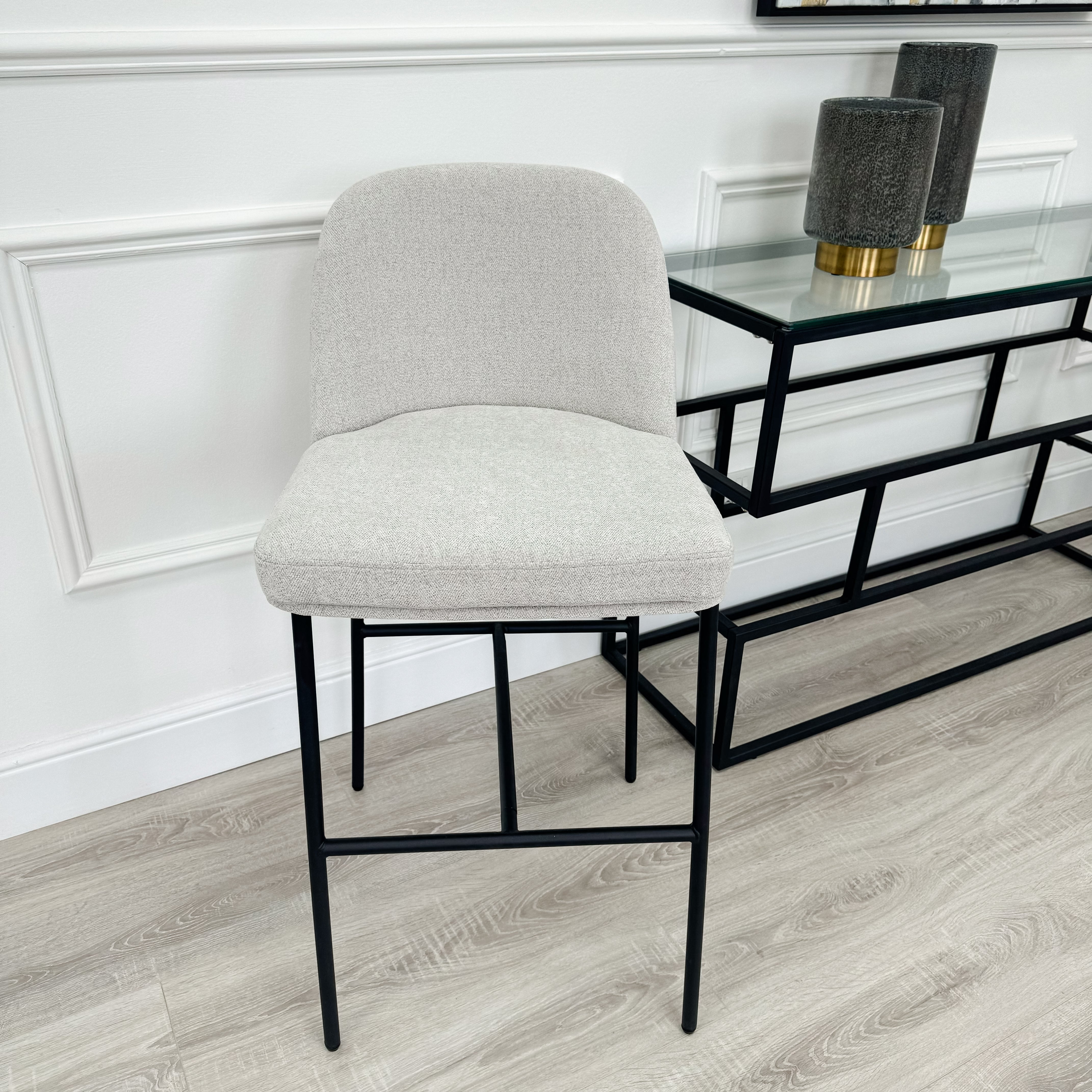 Nora Curved Light Grey Fabric and Black Frame Barstool