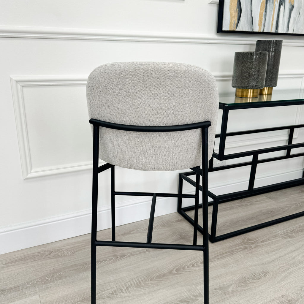 Nora Curved Light Grey Fabric and Black Frame Barstool