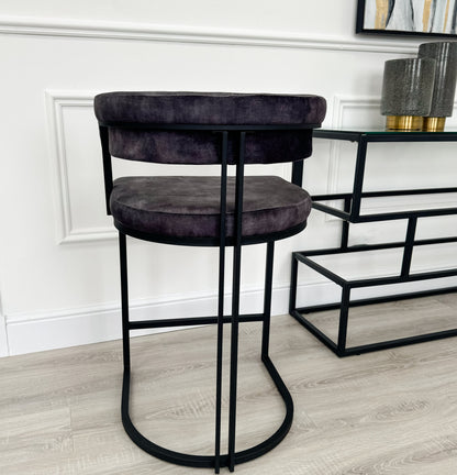 Curved Charcoal Velvet and Black Frame Counter Stool