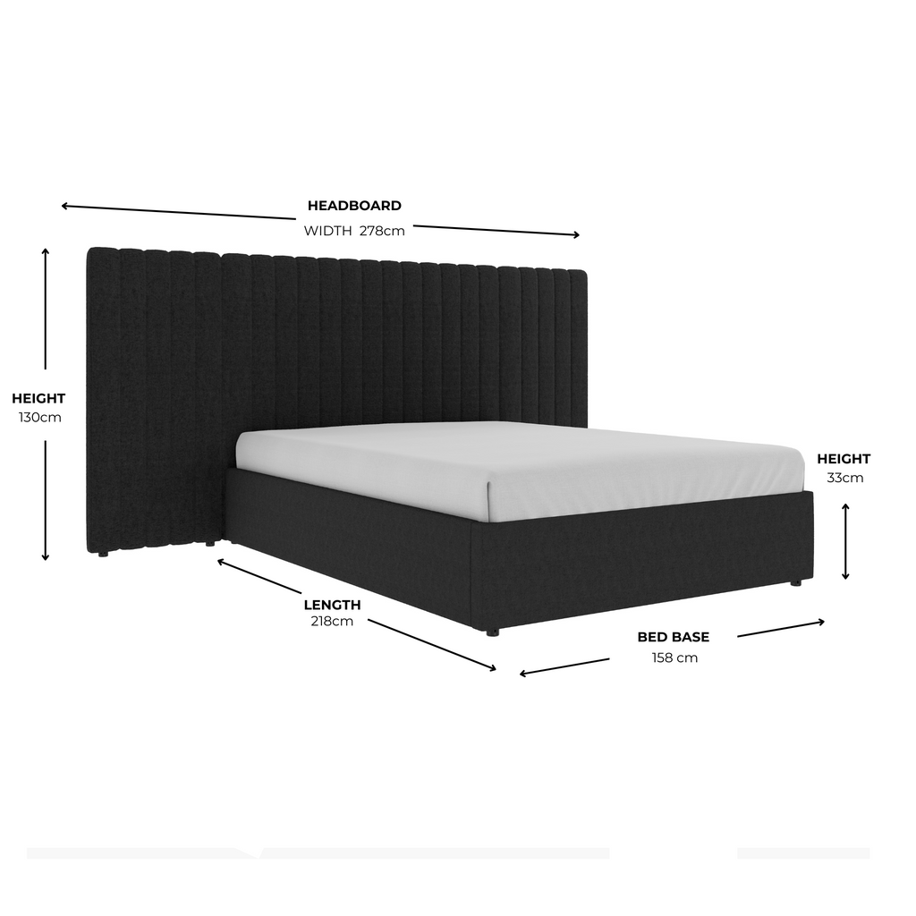 Inaya Black Velvet Wide Panel Fabric Headboard Ottoman Storage Bed King Size