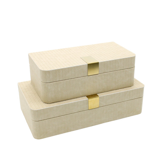 Set of 2 Cream Faux Leather Jewellery Boxes with Gold Buckle