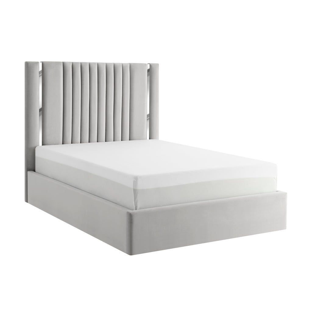 Gabriella Light Grey Ottoman Storage Bed with Chrome Detail