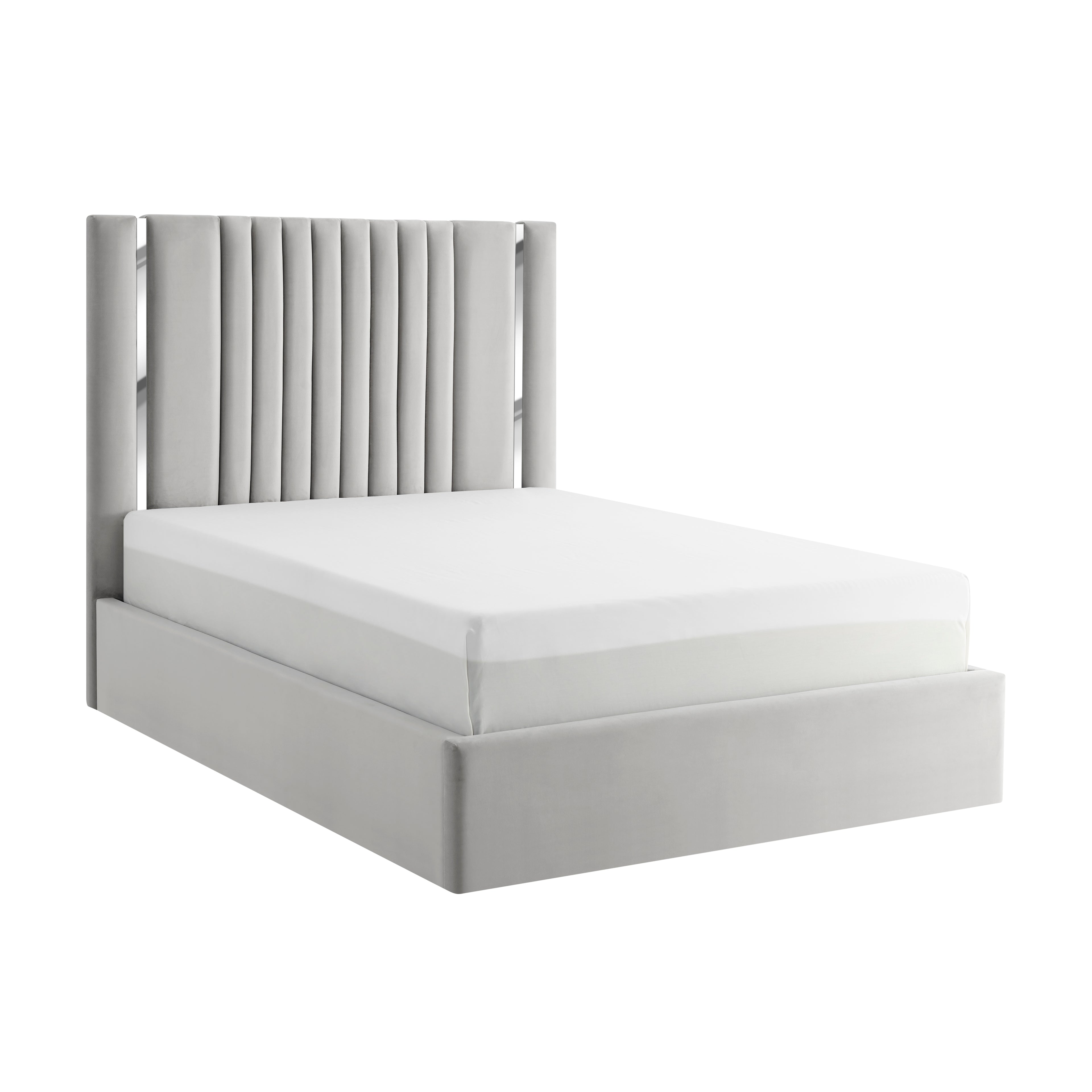Gabriella Light Grey Ottoman Storage Bed with Chrome Detail