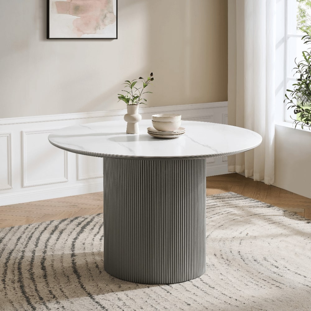 Lucas Grey Round Dining Table With White Ceramic Top