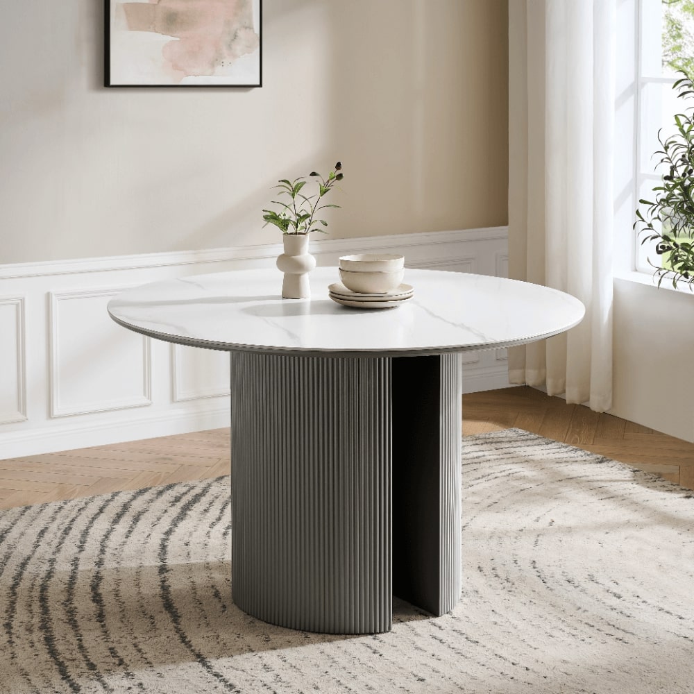Lucas Grey Round Dining Table With White Ceramic Top