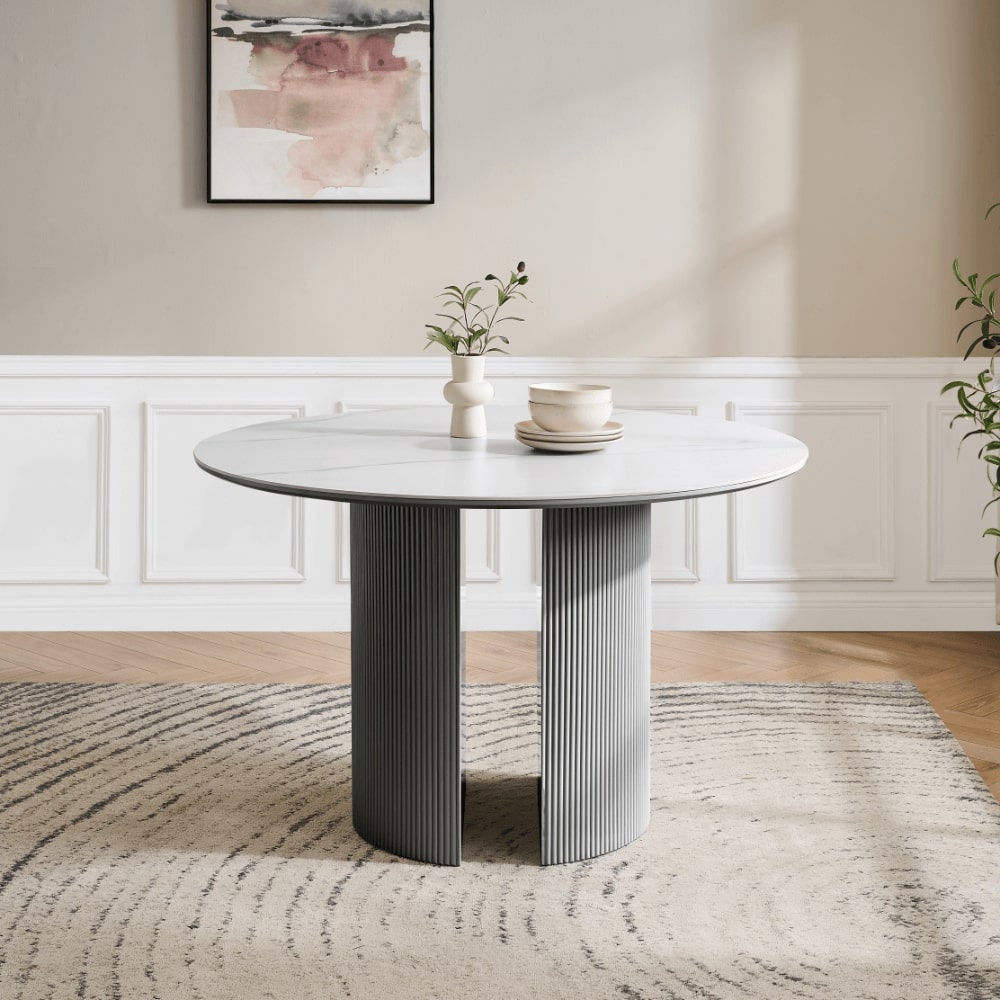 Lucas Grey Round Dining Table With White Ceramic Top