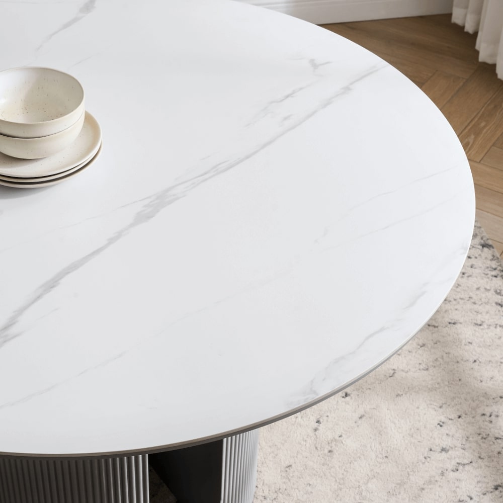 Lucas Grey Round Dining Table With White Ceramic Top