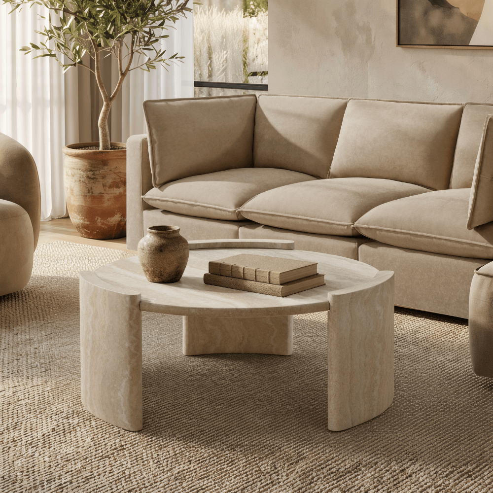 Libra Round Coffee Table Travertine Effect