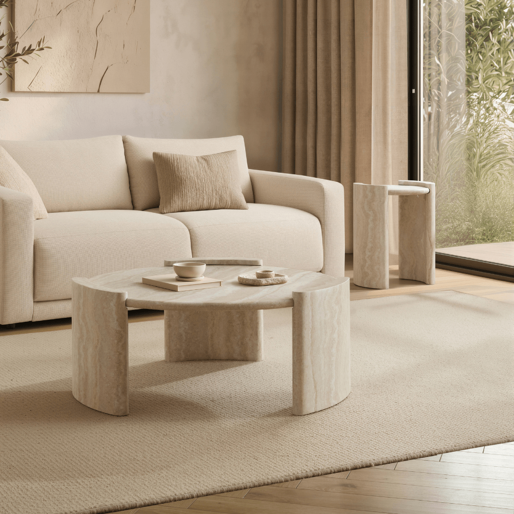 Libra Round Coffee Table Travertine Effect