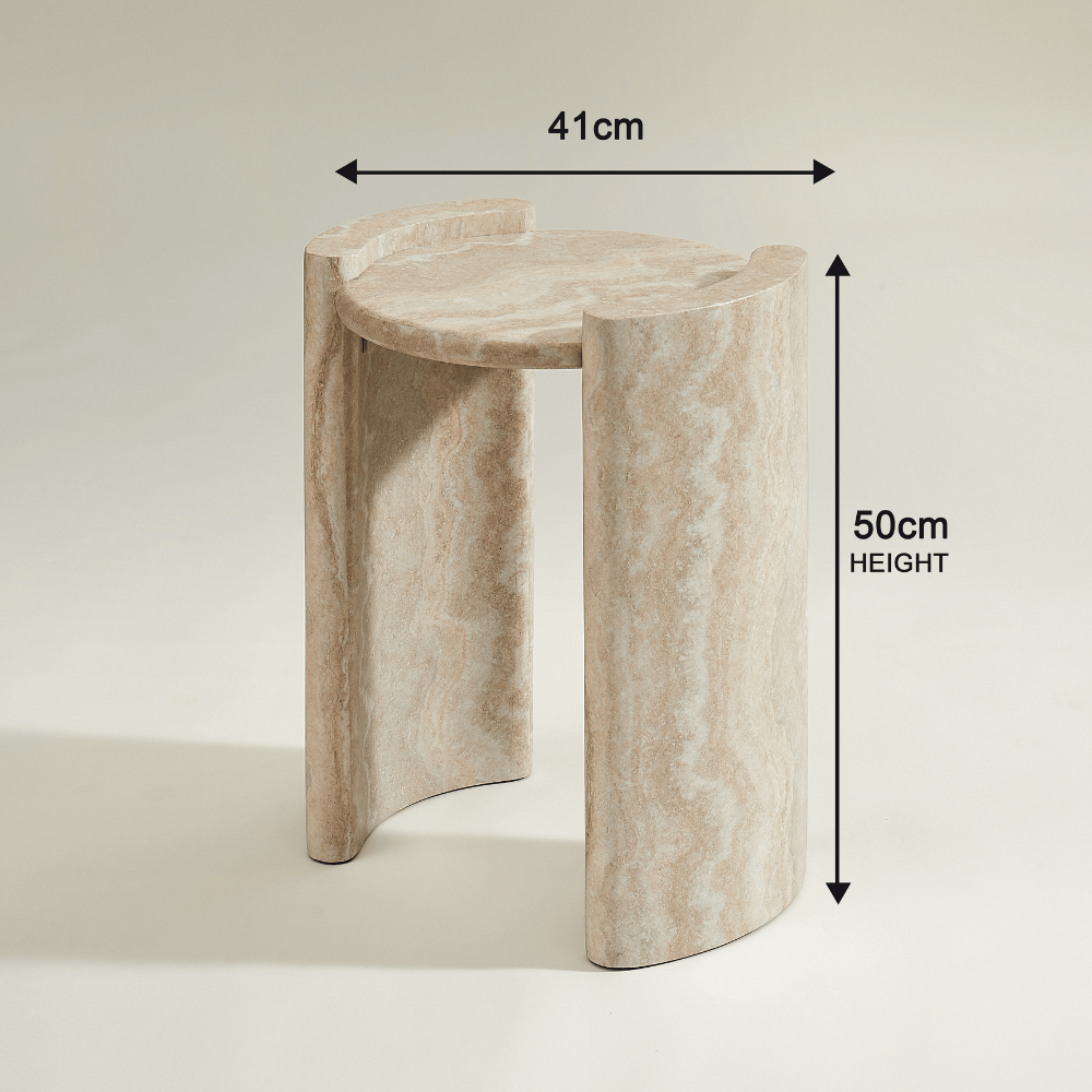 Libra Round Side Table Travertine Effect