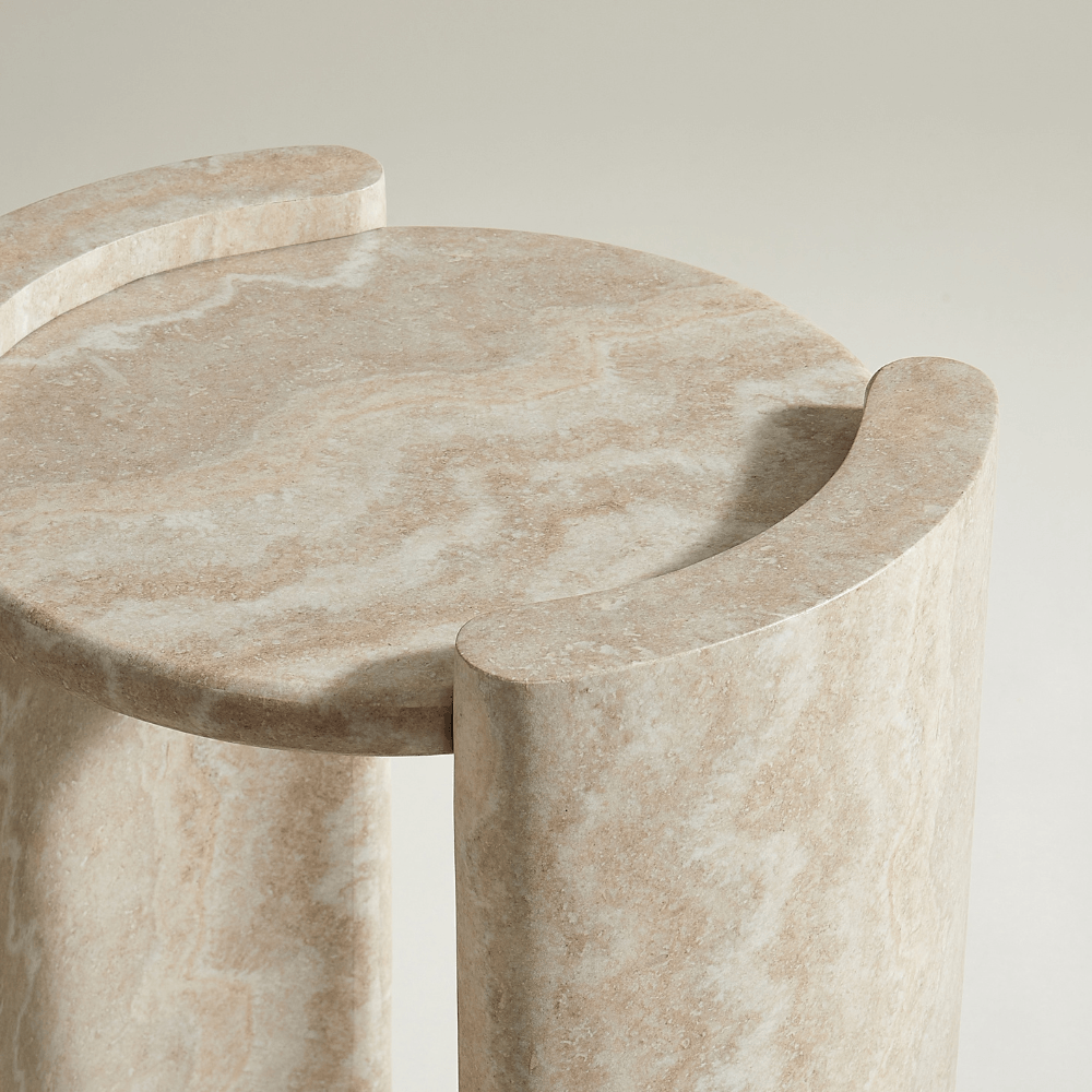 Libra Round Side Table Travertine Effect