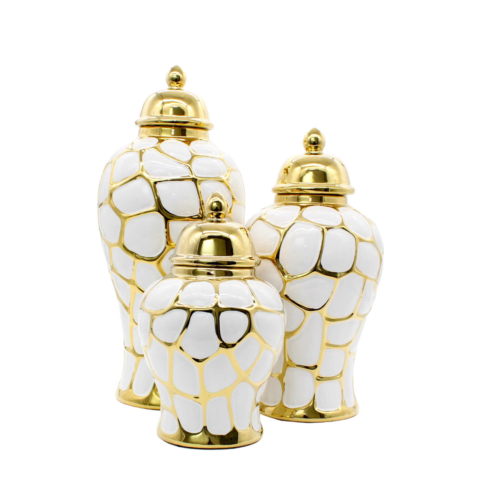 Medium Curved Ceramic Ginger Jar with Gold Detail
