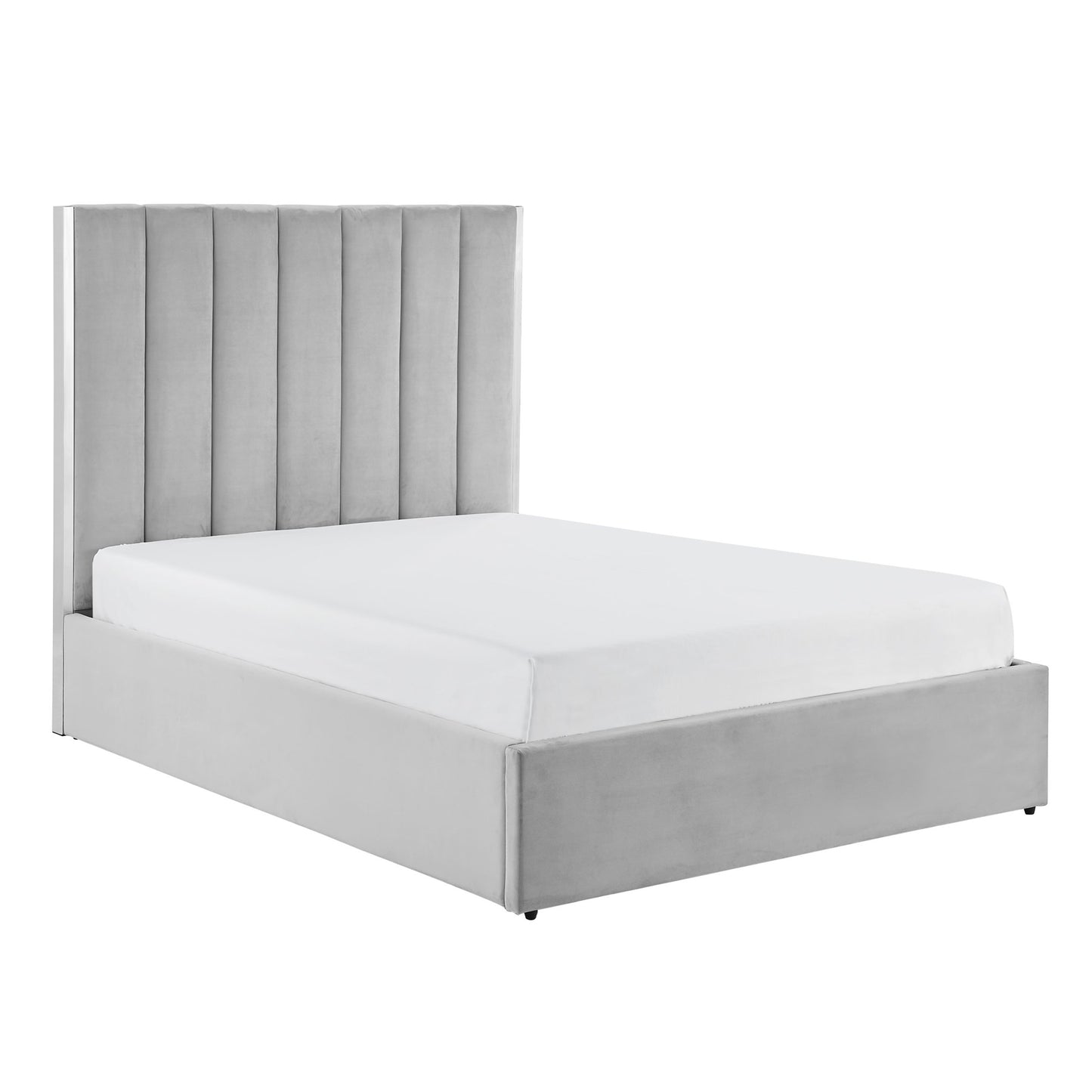 Chloe Grey Bed With Silver Trim And Ottoman Storage