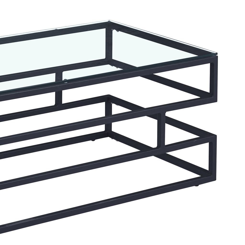 Lina Clear Glass Coffee Table With Matte Black Frame
