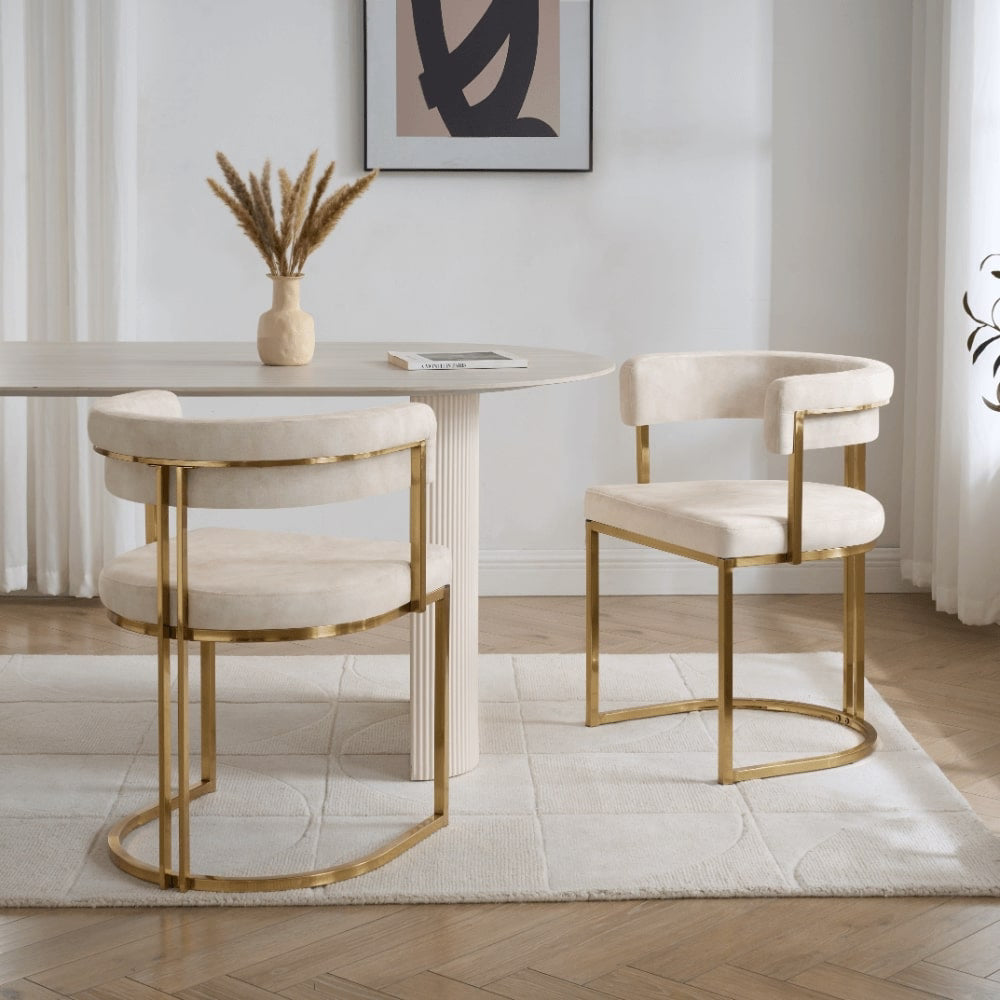 Petra Cream Travertine Ceramic Dining Set With 4 Mia Gold Chairs
