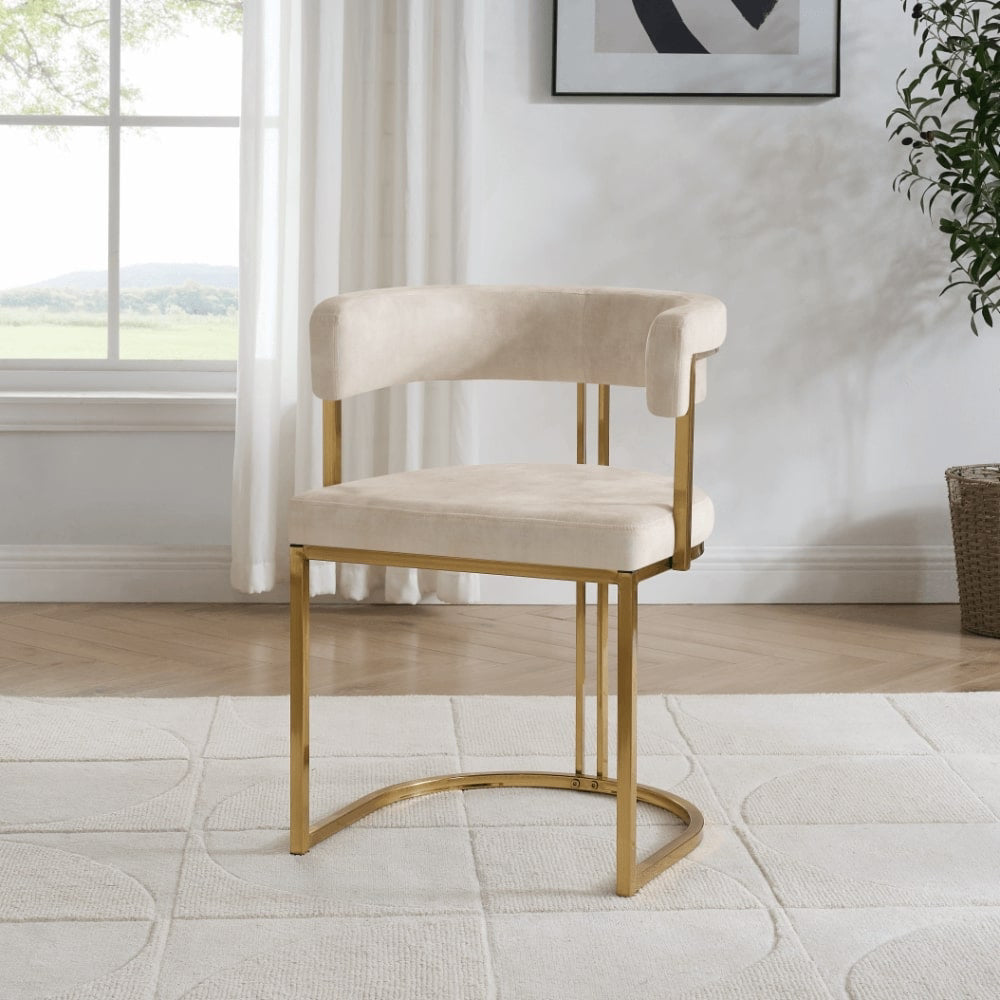 Petra Cream Travertine Ceramic Dining Set With 4 Mia Gold Chairs