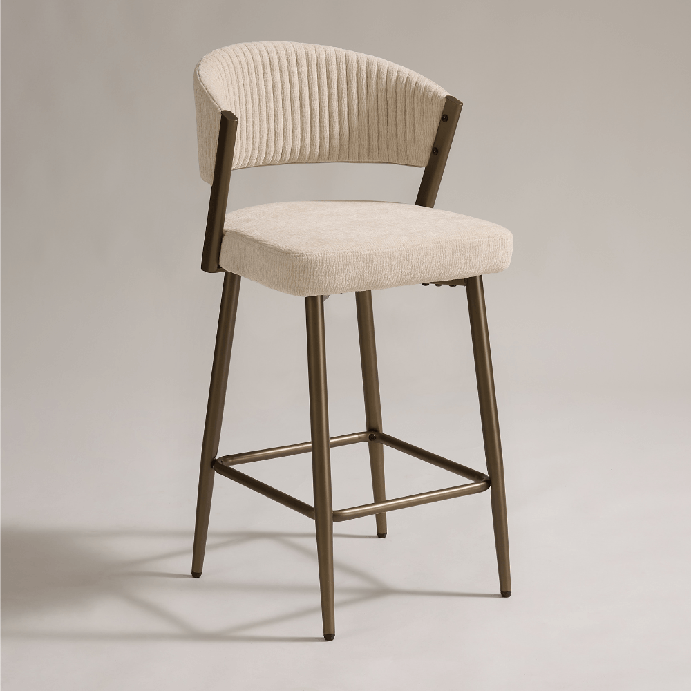 Maria Cream Curved Chenille Bronze Barstool