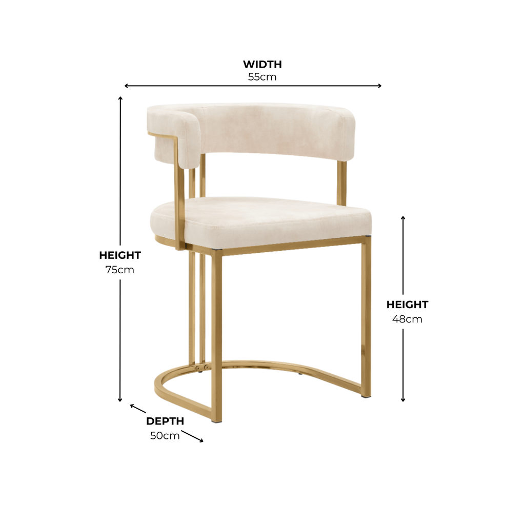 Mia Curved Cream Velvet and Brushed Gold Frame Dining Chair