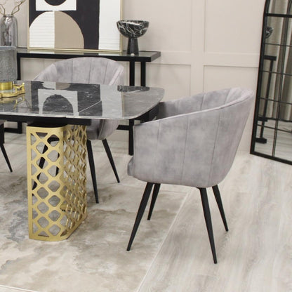 Black Ceramic Marble Effect Extending Dining Table Gold Base