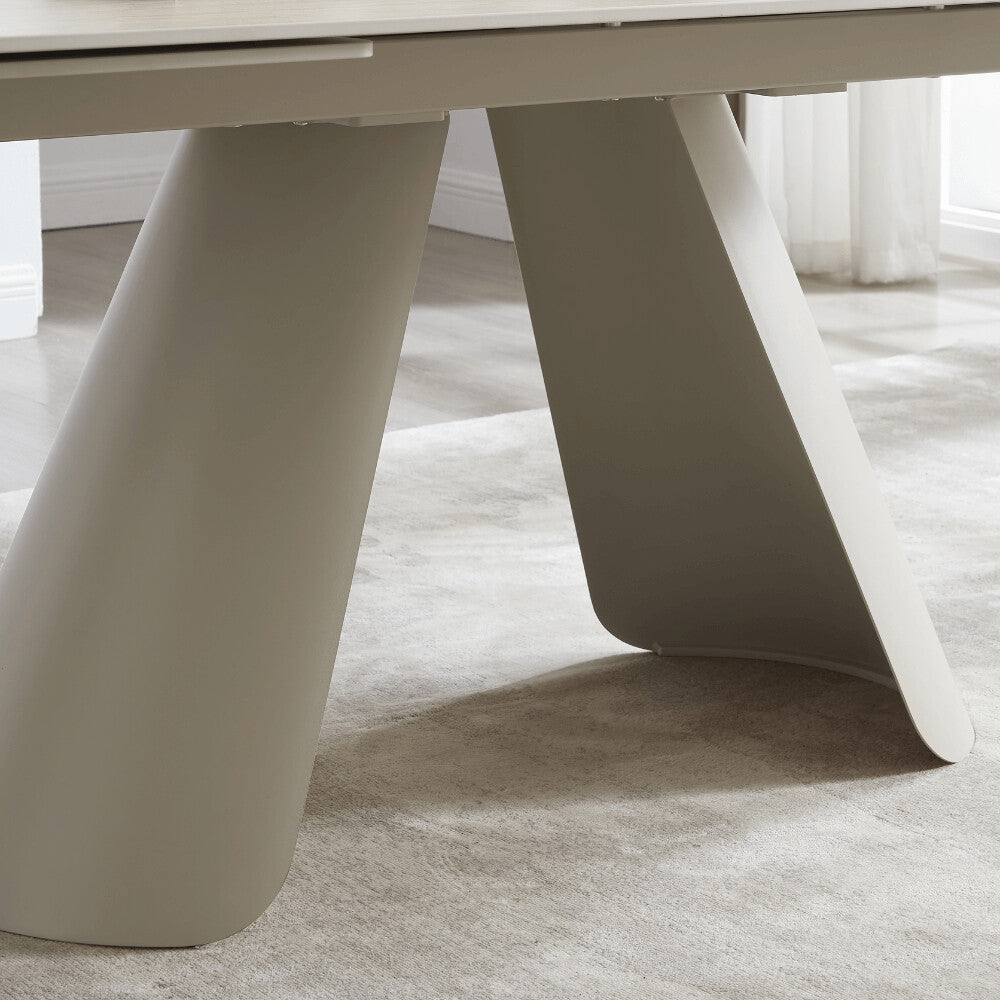 Petra Cream Ceramic Travertine Extending Dining Table With Beige Base