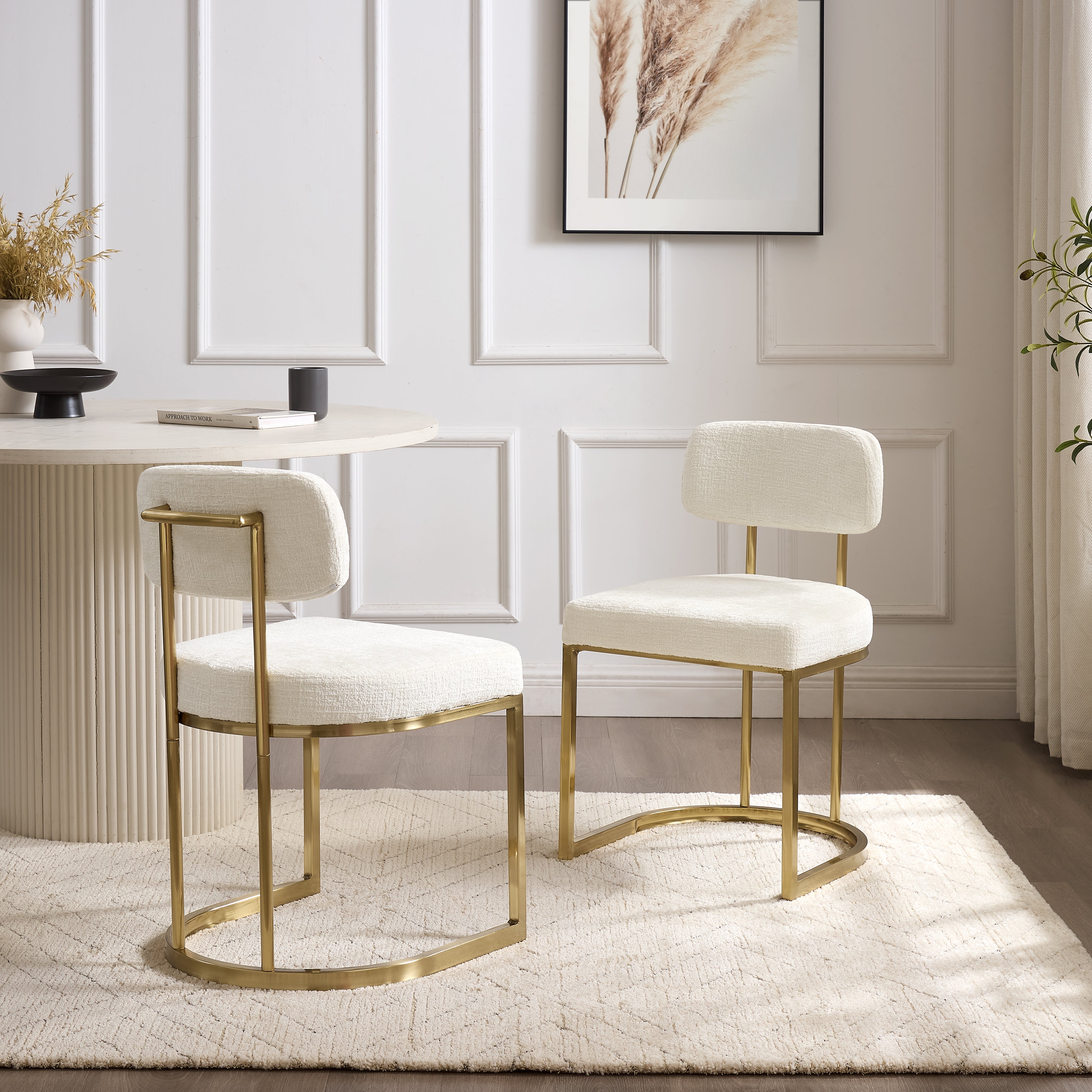 Rhea White Fabric Dining Chair With Brushed Gold Frame – Modish
