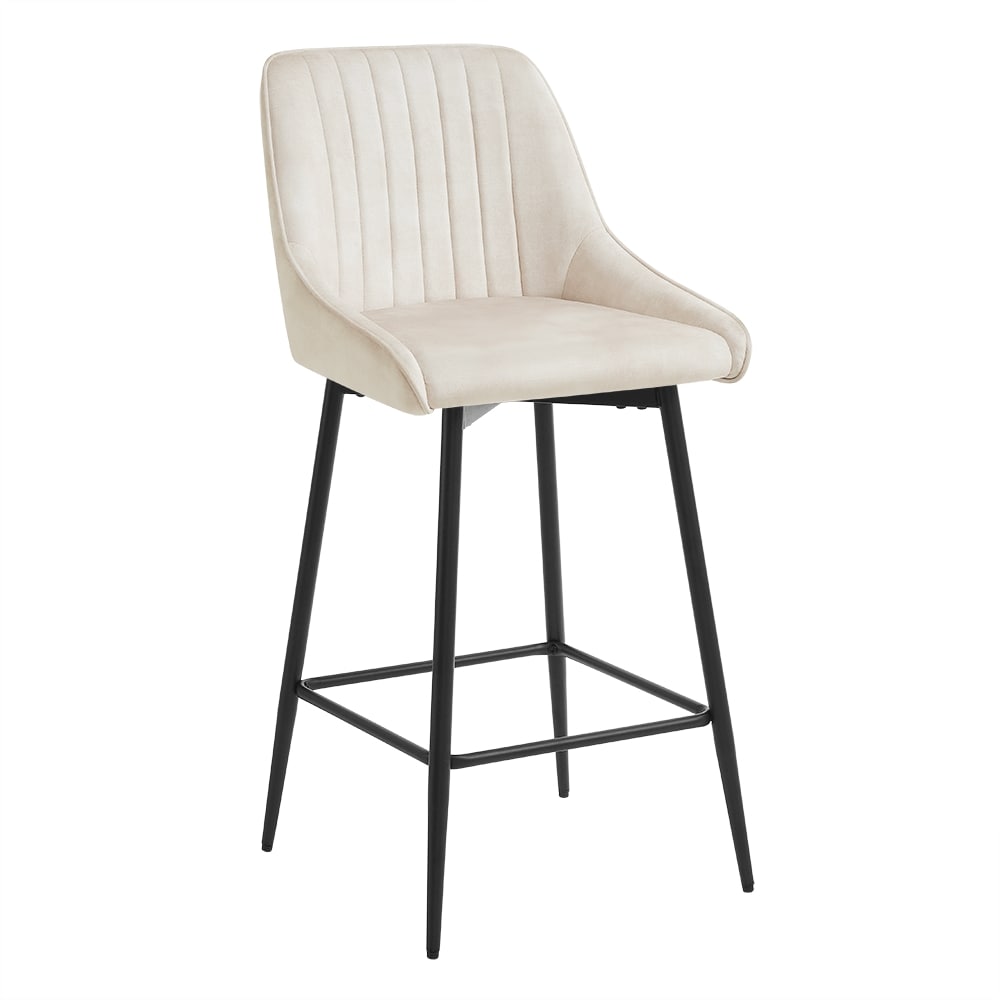 Amari Cream Velvet Swivel Bar Stool with Handle On Black Frame