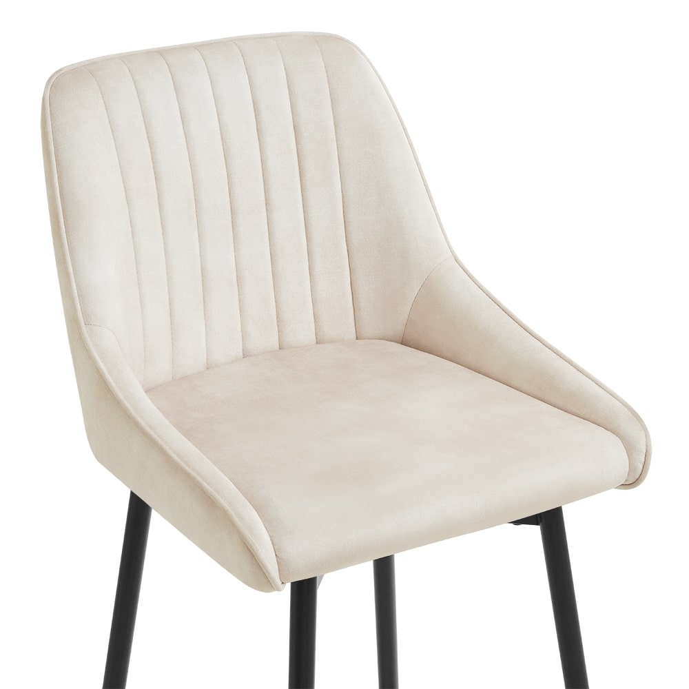 Amari Cream Velvet Swivel Bar Stool with Handle On Black Frame