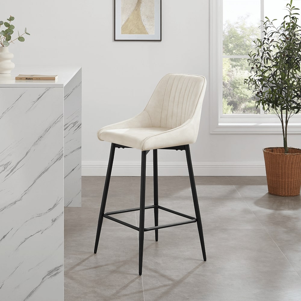 Amari Cream Velvet Swivel Bar Stool with Handle On Black Frame