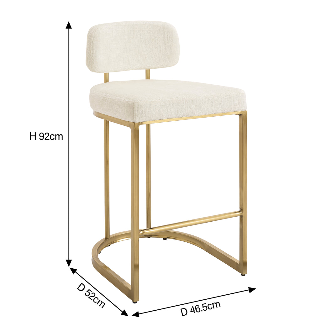 Rhea White Fabric Bar Stool With Brushed Gold Frame